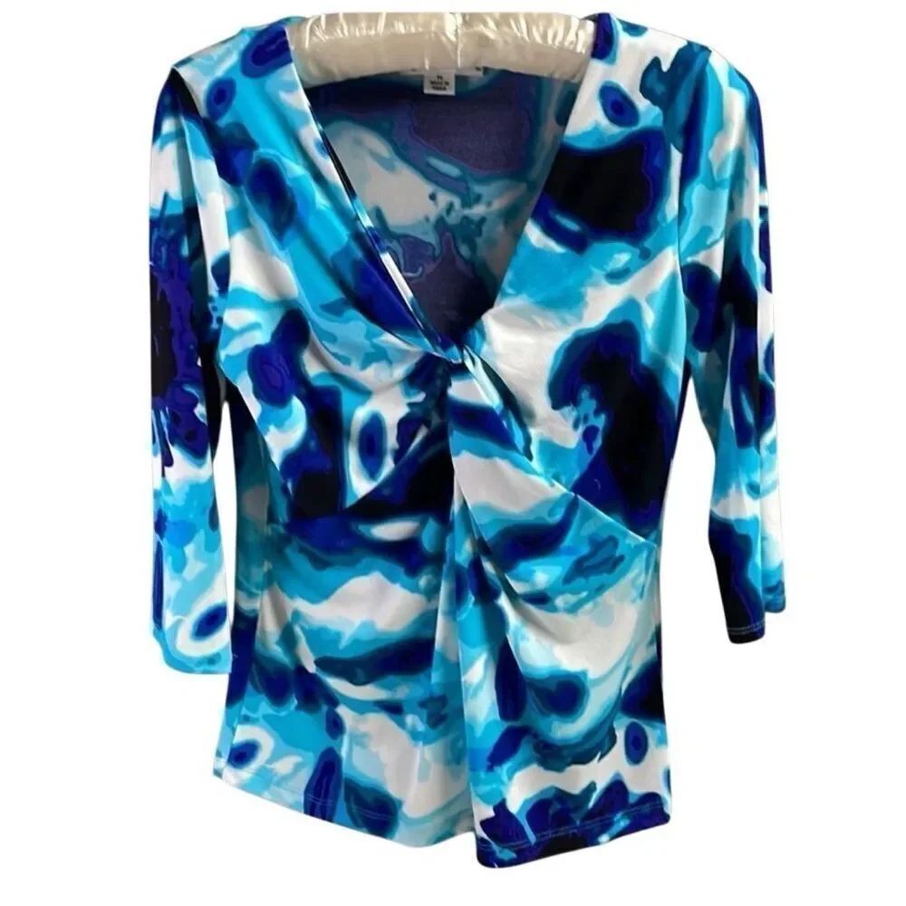 JOSEPHINE STUDIO Petite Womens Blouse Small Ruched Vneck Beachy Vibes Size PS